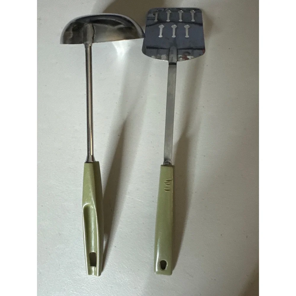 Vintage EKCO Avocado Green Ladle and Slotted Spatula Set USA Made MCM Retro